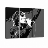 Kézzel festett POP Art festmény Ian Brown 3 db ib2 – 3D látvány a kézzel festett vászonról fehér háttéren. Domináns színek: fekete, fehér, szürke.