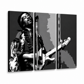 Kézzel festett POP Art festmény Jimmy Hendrix 3 darab jh – 3D látvány a kézzel festett vászonról fehér háttéren. Domináns színek: fekete, fehér, szürke.