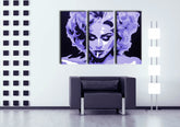 Pop art vászonkép motívummal: MADONNA, szivar, természet, állat lila-fekete árnyalatokban felakasztva az enteriőrben nappali számára, dicsőség és ikonográfia – enteriőr