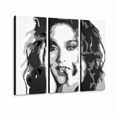 Kézzel festett POP Art festmény MADONNA 3 darab ma3 – 3D látvány a kézzel festett vászonról fehér háttéren. Domináns színek: fekete, fehér, szürke.