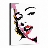 Kézzel festett POP Art festmény Marilyn Monroe 1 db mon7 – 3D látvány a kézzel festett vászonról fehér háttéren. Domináns színek: rózsaszín, piros, fekete, sárga, szürke.