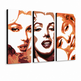 Kézzel festett POP Art festmény Marilyn Monroe 3 db mon2 – 3D látvány a kézzel festett vászonról fehér háttéren. Domináns színek: narancssárga, barna, fehér.
