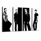 Kézzel festett POP Art festmény U2 fekete színben 4 db U2 – 3D látvány a kézzel festett vászonról fehér háttéren. Domináns színek: fekete, fehér, szürke.