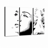 Kézzel festett POP Art Madonna 3 darab festmény ma4 – 3D látvány a kézzel festett vászonról fehér háttéren. Domináns színek: fekete, fehér, szürke.