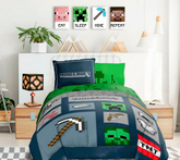 Modern vászonkép zöld-fehér árnyalatokban, játékos hangulat, gyermekkor | Minecraft kép - Najlepšie postavičky na vásznon - Eat, Sleep, Mine, Repeat – termék