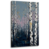 Nyírfás erdő vászonkép 3D vizualizációja, látható fa vakkerettel, elegáns stílusban, Papilora Premium Art.