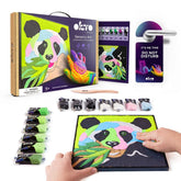 Modern vászonkép motívummal: bambusz zöld-lila árnyalatokban, játékos hangulat, természet és kreativitás | OKTO festés samotvrdnúcou hmotou 30 x 30 cm Panda – termék