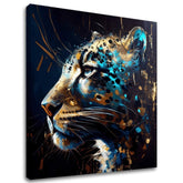 Pop art vászonkép motívummal: PREMIUM ART - Spotted Hunter's Elegance kék-arany árnyalatokban, fenséges hangulat, luxus hatás és erő – fő