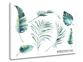 Modern vászonkép motívummal: természet fehér-kék árnyalatokban, friss hangulat, természet és trópusi paradicsom, alkalmas a iroda számára | Fali kép s textom Watercolor exotic plants – termék