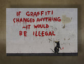 Klasszikus vászonkép motívummal: Street ART – Banksy, tenger és tengerpart lila-kék árnyalatokban, többrészes kivitel, alkalmas a nappali számára | Vászonkép Street ART – Banksy – fő