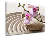 Klasszikus vászonkép motívummal: FENG SHUI, orchidea, zen kert, virágok, térkép bézs-rózsaszín árnyalatokban, nyugodt hangulat, alkalmas a nappali számára – termék