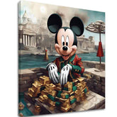 Ipari vászonkép motívummal: Mickey Mouse v Luxuse, gyermek motívum arany árnyalatokban, popkultúra, alkalmas a nappali számára | Vászonkép - Mickey Mouse v Luxuse – fő