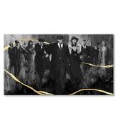 Kézzel festett vászonkép motívummal: PREMIUM ART – Peaky Blinders család szürke-arany árnyalatokban, család és erő és hatalom, alkalmas a nappali számára – termék, nézet 2