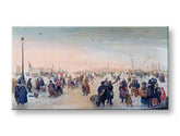 Modern vászonkép motívummal: Hendrick Avercamp - Zábava na lade v meste, madarak barna árnyalatokban, élénk hangulat | Vászonkép Hendrick Avercamp - Zábava na lade v meste – termék