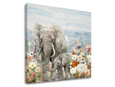 Boho stílusú vászonkép motívummal: SLONY 1 részes, elefánt, virágok, természet fehér-narancs árnyalatokban, lágy hangulat, család és természet, alkalmas a gyerekszoba számára – termék