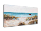 Boho stílusú vászonkép motívummal: STRAND, óceán, tenger és tengerpart fehér-bézs árnyalatokban, nyugodt hangulat, tengerparti élet és természet, alkalmas a előszoba számára – termék
