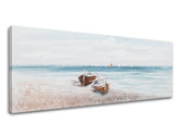 Boho stílusú vászonkép motívummal: STRAND, óceán, táj, tenger és tengerpart fehér-bézs árnyalatokban, nyugodt hangulat, tengerparti élet, alkalmas a nappali számára – termék