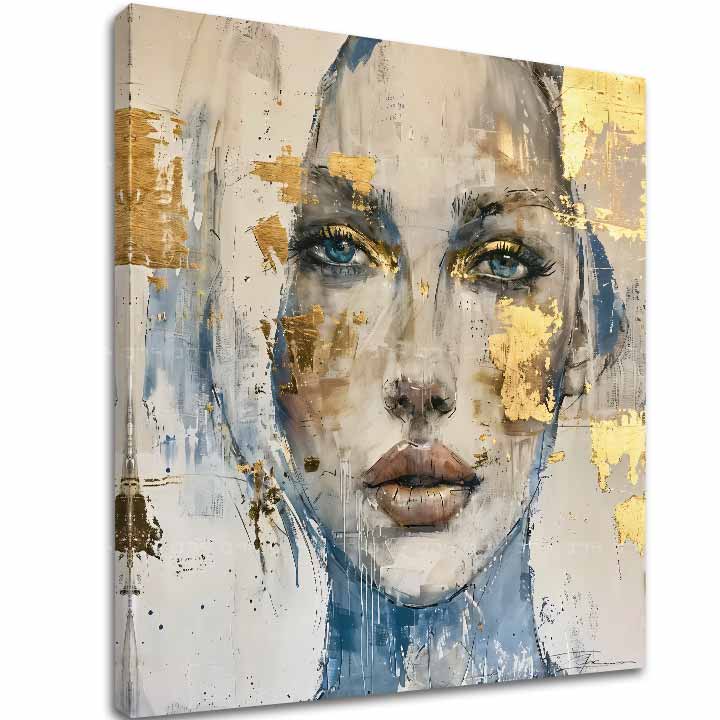 Mystická žena szett – Átható Tekintet, 3D gallery-wrap pamut vászonkép, kézzel díszítve arany akril részletekkel.