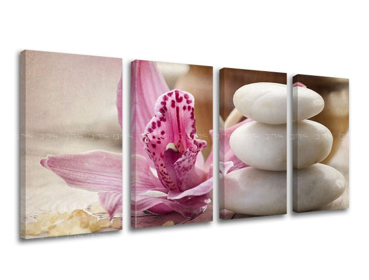 Ipari vászonkép motívummal: FENG SHUI, orchidea, virág fehér-bézs árnyalatokban, nyugodt hangulat, természet, többrészes kivitel – fő