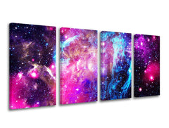 Modern vászonkép motívummal: csillagok, galaxis, táj, világűr fehér-lila árnyalatokban, éteri hangulat, többrészes kivitel, alkalmas a nappali számára – fő