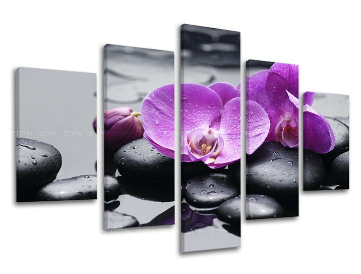 Ipari vászonkép motívummal: FENG SHUI, orchidea, virágok, táj, természet szürke árnyalatokban, nyugodt hangulat, természet és minimalizmus – fő