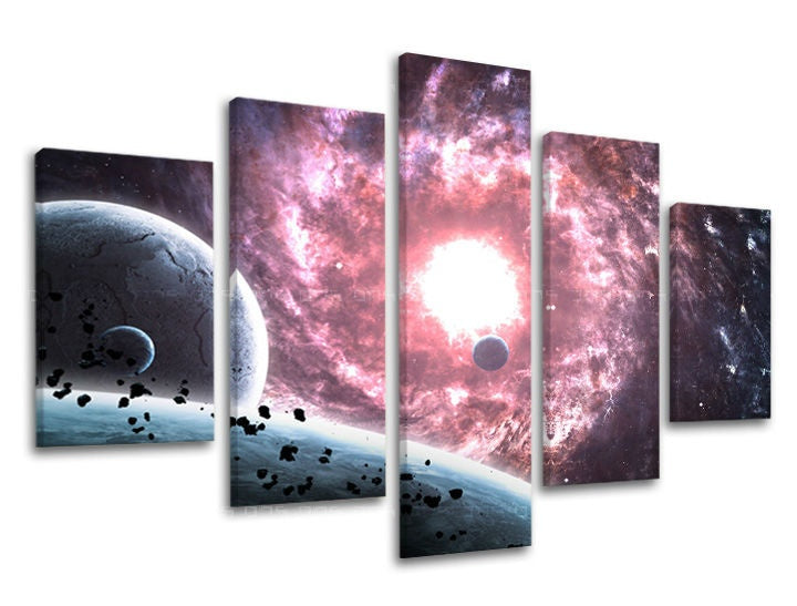 Klasszikus vászonkép motívummal: csillagok, galaxis, táj, természet, világűr fehér-lila árnyalatokban, fenséges hangulat, többrészes kivitel – fő