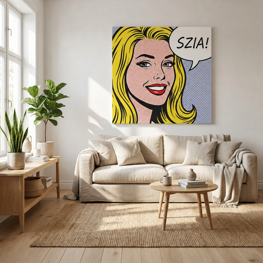 Pop-art vászonkép a nappali falán a kanapé fölött – személyre szabott ajándék fotóból, Papilora