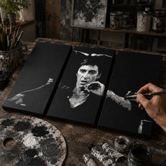 Kézzel festett POP ART festmény AL PACINO 70x100 cm 70x100 cm – Papilora műterem – POP Art vászon kézi festése. Domináns színek: červená, čierna, sivá, biela.