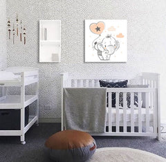 Boho stílusú kép motívummal: GYEREKEKNEK, elefánt, léggömb fehér-barna árnyalatokban | Fali kép GYEREKEKNEK, gyermekkor és álmok – előnézet