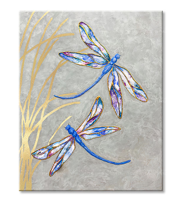 Boho stílusú vászonkép motívummal: PREMIUM ART – Lietajúce vážky szürke-arany árnyalatokban, nyugodt hangulat, természet és elegancia, alkalmas a iroda számára – termék, nézet 2