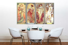 Vintage kép motívummal: ŠTYRI ROČNÉ OBDOBIA 120x70 cm – Alfons Mucha, térkép zöld-arany árnyalatokban | Vászonkép ŠTYRI ROČNÉ OBDOBIA 120x70 cm – Alfons Mucha – előnézet