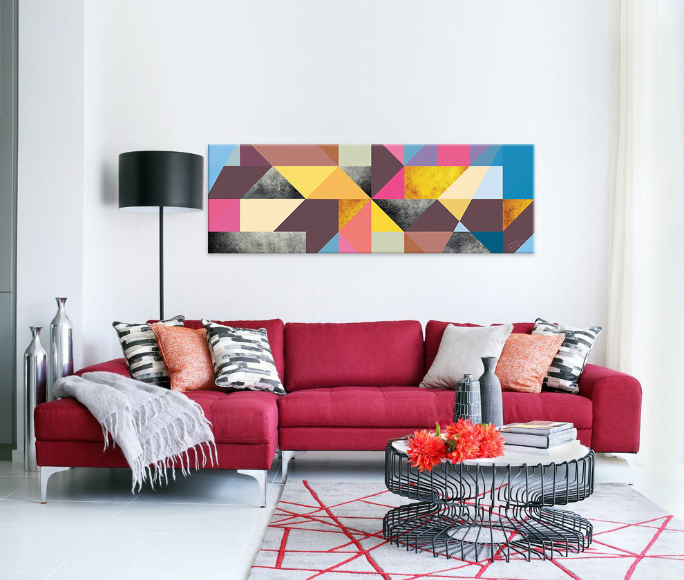 Pop art vászonkép motívummal: The Tender Intensity kék-rózsaszín árnyalatokban felakasztva az enteriőrben nappali számára, élénk hangulat | Fali kép The Tender Intensity – enteriőr