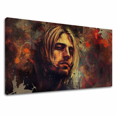 Modern vászonkép motívummal: Kurt Cobain - V srdci grunge barna-arany árnyalatokban, melankolikus hangulat, rock and roll | Kép Kurt Cobain - V srdci grunge – fő
