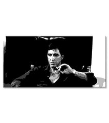 Pop art vászonkép motívummal: Nahnevaný Tony Montana s cigarou v ruke, autó, természet fehér-fekete árnyalatokban, intenzív hangulat – termék, nézet 2