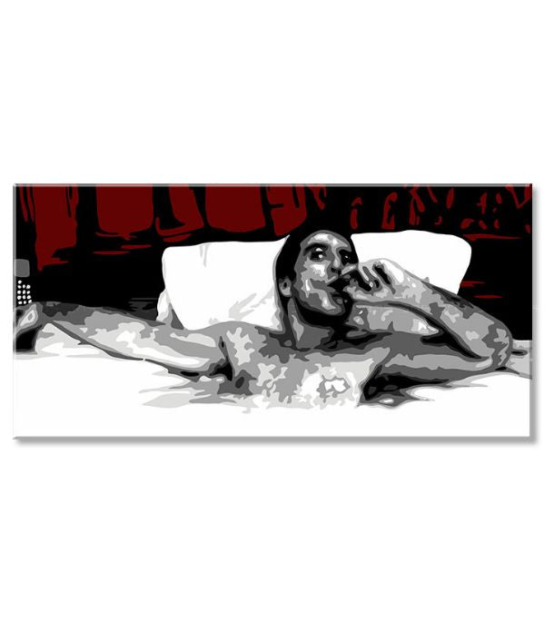Pop art vászonkép motívummal: Tony Montana s cigarou v bazéne fehér-piros árnyalatokban, magány | Legnagyobb mafiáni na vásznon Scarface - Tony Montana s cigarou v bazéne – termék, nézet 3