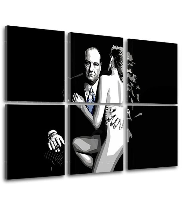 Pop art vászonkép motívummal: Sopranos - Tony Soprano s nahou ženou fehér-fekete árnyalatokban, drámai hangulat, krimi dráma és szerelem – termék, nézet 2