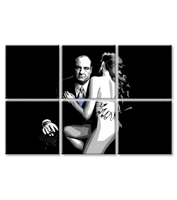 Pop art vászonkép motívummal: Sopranos - Tony Soprano s nahou ženou fehér-fekete árnyalatokban, drámai hangulat, krimi dráma és szerelem – termék, nézet 3