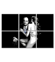 Pop art vászonkép motívummal: Sopranos - Tony Soprano s nahou ženou fehér-fekete árnyalatokban, drámai hangulat, krimi dráma és szerelem – termék, nézet 3