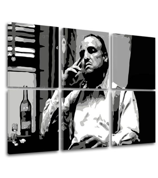 Pop art vászonkép motívummal: The Godfather - Vito Corleone s üveggel škótskej, szivar, üveg fehér-fekete árnyalatokban, melankolikus hangulat – termék, nézet 2