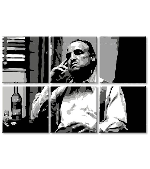 Pop art vászonkép motívummal: The Godfather - Vito Corleone s üveggel škótskej, szivar, üveg fehér-fekete árnyalatokban, melankolikus hangulat – termék, nézet 3
