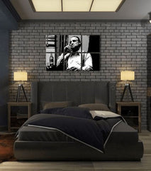 Pop art vászonkép motívummal: The Godfather - Vito Corleone s üveggel škótskej, szivar, üveg fehér-fekete árnyalatokban, melankolikus hangulat – termék