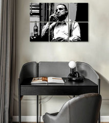 Pop art vászonkép motívummal: The Godfather - Vito Corleone s üveggel škótskej, szivar, üveg fehér-fekete árnyalatokban, melankolikus hangulat – fő