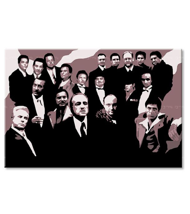 Pop art vászonkép motívummal: The Mafia family, autó barna-piros árnyalatokban, drámai hangulat, család és erő és hatalom, alkalmas a iroda számára – termék, nézet 3