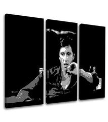 Pop art vászonkép motívummal: Tony Montana gondolkodik nad svojim plánom, szivar fehér-fekete árnyalatokban, merész hangulat, filmvilág és nosztalgia – termék
