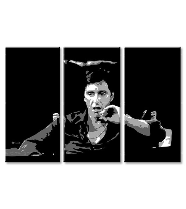 Pop art vászonkép motívummal: Tony Montana gondolkodik nad svojim plánom, szivar fehér-fekete árnyalatokban, merész hangulat, filmvilág és nosztalgia – termék, nézet 2