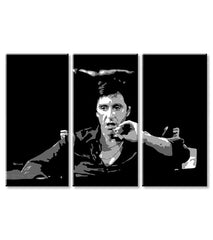 Pop art vászonkép motívummal: Tony Montana gondolkodik nad svojim plánom, szivar fehér-fekete árnyalatokban, merész hangulat, filmvilág és nosztalgia – termék, nézet 2
