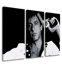 Pop art vászonkép motívummal: Tony Montana so zbraňou v ruke fehér-szürke árnyalatokban, intenzív hangulat, filmvilág és erő és hatalom | Legnagyobb mafiáni na vásznon Scarface - Tony Mon..., nézet 3