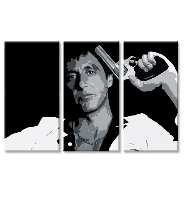 Pop art vászonkép motívummal: Tony Montana so zbraňou v ruke fehér-szürke árnyalatokban, intenzív hangulat, filmvilág és erő és hatalom | Legnagyobb mafiáni na vásznon Scarface - Tony Mon..., nézet 4