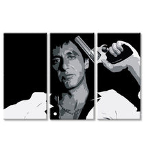 Pop art vászonkép motívummal: Tony Montana so zbraňou v ruke fehér-szürke árnyalatokban, intenzív hangulat, filmvilág és erő és hatalom | Legnagyobb mafiáni na vásznon Scarface - Tony Mon..., nézet 4