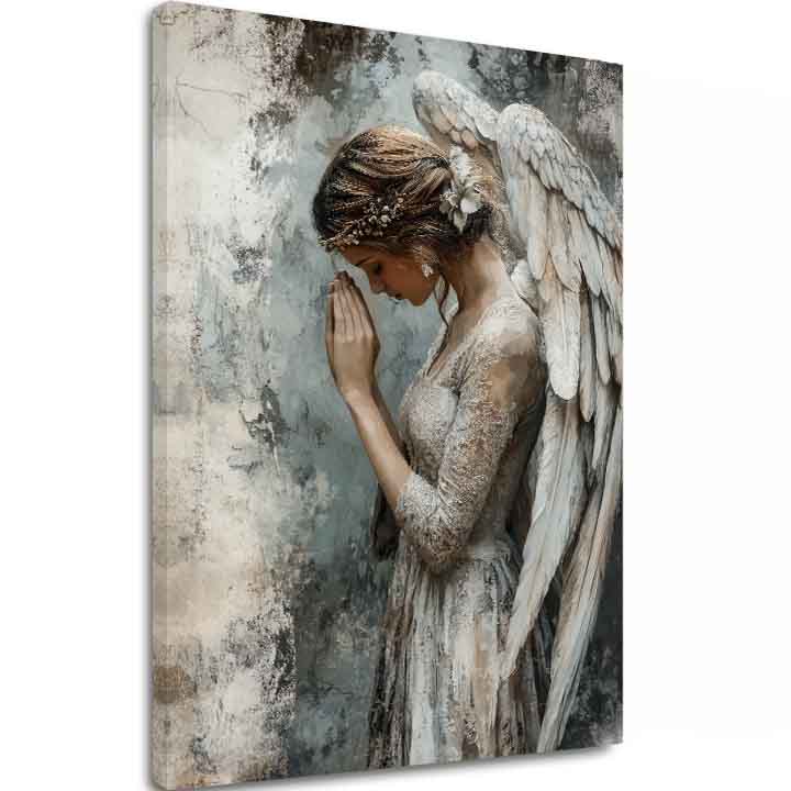 angyalok festménye vásznon – 3D canvas megjelenítés látható fa kerettel, Papilora Premium Art.